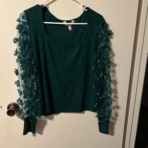 No Boundaries Green Embellished Crop Blouse
